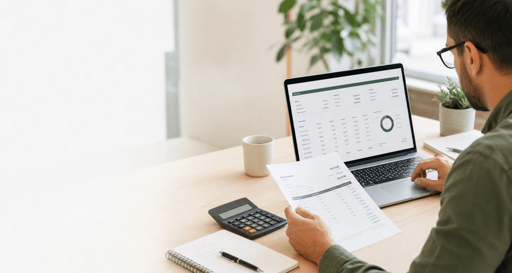 Payroll records and paystub review on a small business desk